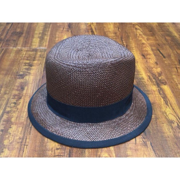 Vintage St. John Patricia Underwood Made In USA Brown Woven Straw Fedora Hat main image 12